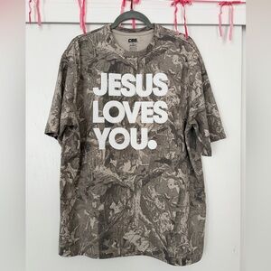 'Jesus Loves You.' Short Sleeve Tee in Brown Camo